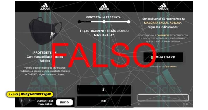 ESET identifica un engaño vía WhatsApp que hace creer que Adidas está regalando tapabocas