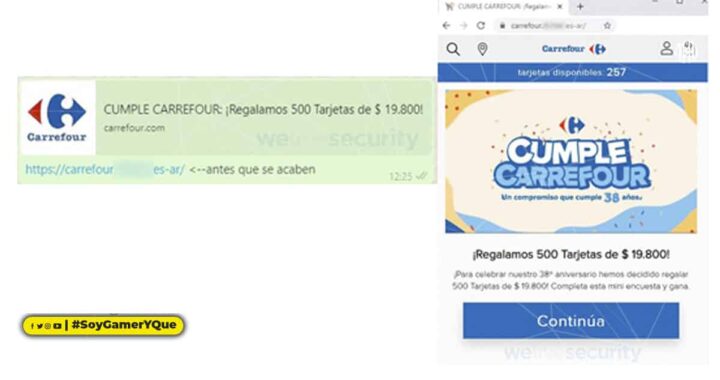 Engaño por WhatsApp hace creer que Carrefour está regalando tarjetas con dinero