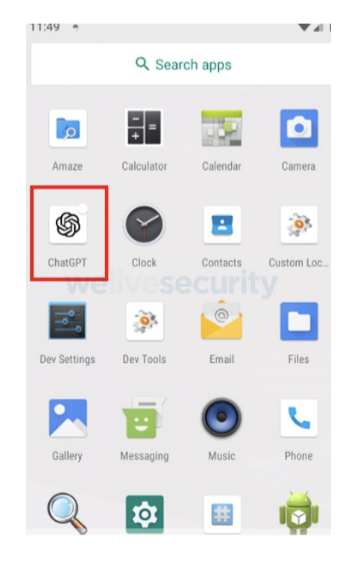 Ícono de la aplicación maliciosa que se hace pasar por ChatGPT en un dispositivo infectado